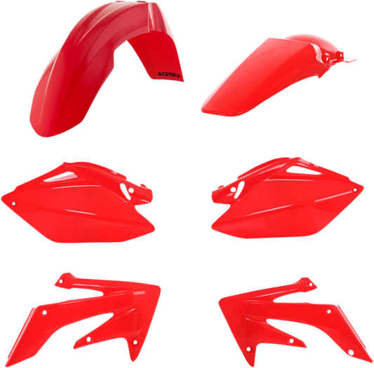 Red Acerbis standard replacement body kit for motorcycles, featuring durable plastic panels with bold red color and sleek design.