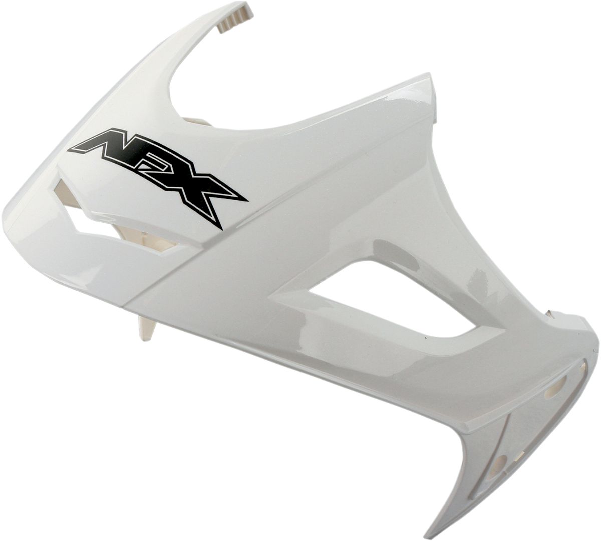 Bill's Exhausts AFX FX-50 Peak helmet in pearl white with black accents, showcasing its aerodynamic design and sleek finish.