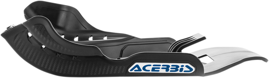 A black Acerbis skid plate designed for YZ 250/250X motorcycles, securely mounted as a durable body protection component.