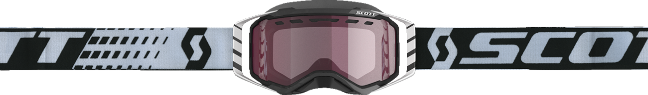 Scott Prospect snow goggles in black and white with rose tinted lenses, designed for winter sports and outdoor activities.