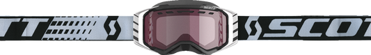 Scott Prospect snow goggles in black and white with rose tinted lenses, designed for winter sports and outdoor activities.