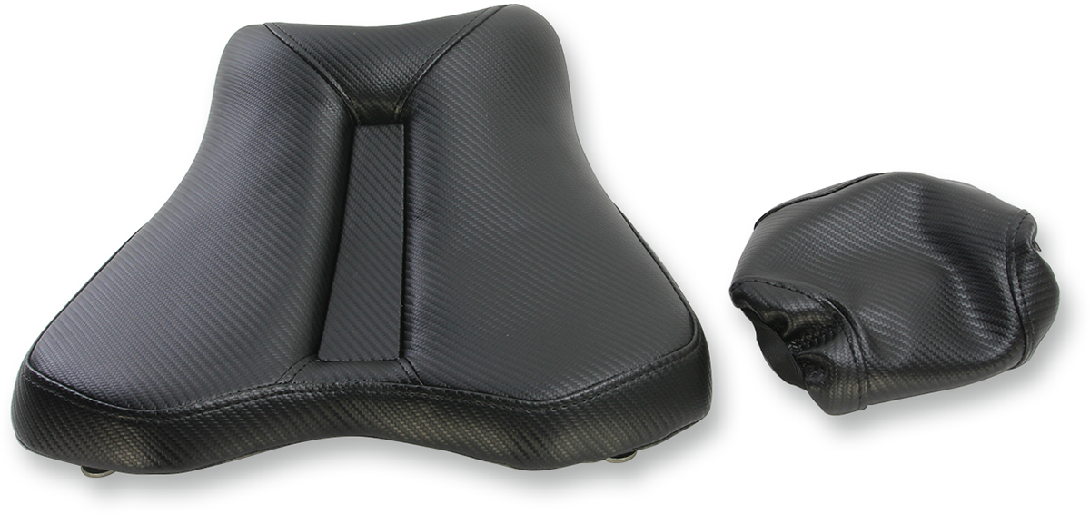 Black SADDLEMEN Gel Channel Track Carbon Fiber Sport Seat for motorcycles, featuring a sleek carbon fiber finish and ergonomic design.