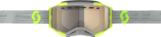 Scott Fury Snow Goggles with light-sensitive bronze chrome lenses, gray/yellow frame, designed for winter sports and high visibility.