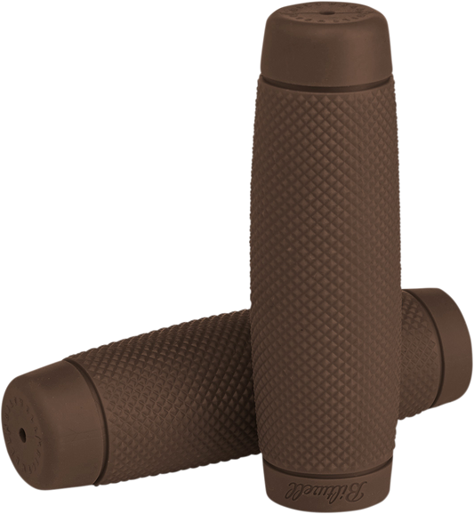 BILTWELL Recoil motorcycle grips in chocolate brown, 1-inch size, designed for handlebars, with textured rubber surface for grip.