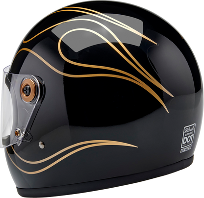 BILTWELL Gringo S helmet in gloss black flames, XL size, featuring a sleek motorcycle helmet design with flame graphics.