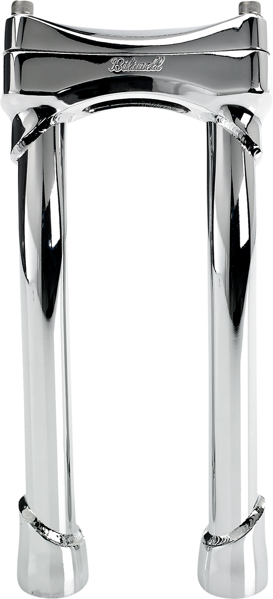 Chrome BILTWELL Risers for Murdock handlebars, oversized pullback 10-inch handlebar risers for motorcycle handlebars.