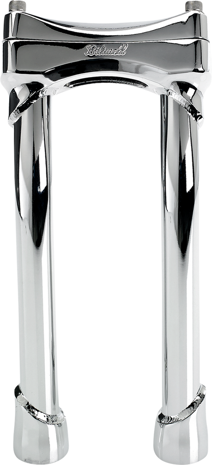 Chrome BILTWELL Risers for Murdock handlebars, oversized pullback 10-inch handlebar risers for motorcycle handlebars.