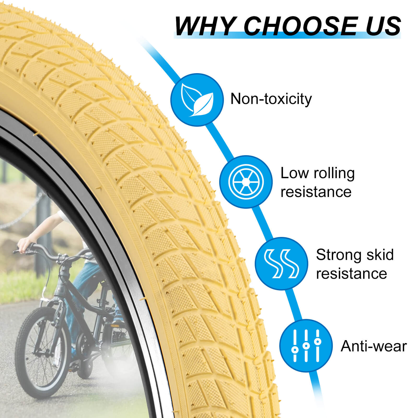 Beige Hycline Colorwonder 16 or 20-inch bicycle tire showing tread pattern and sidewall detail.