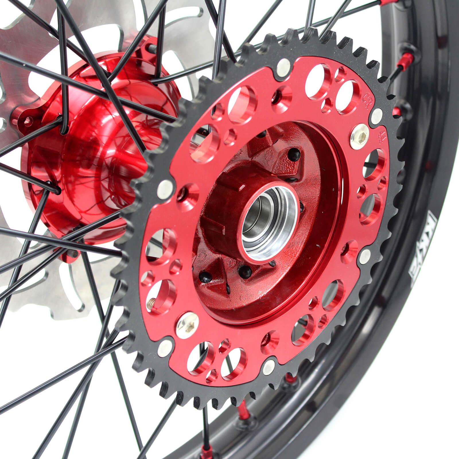 KKE 21 & 19 Casting Spoked MX Wheels Rims Set for Honda CR125R CR250R 2002-2012 Red Nipple Black Spoke Discs - Howling Moto