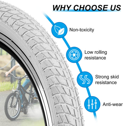 Hycline Colorwonder Pure White 16 or 20-inch bicycle tires with smooth tread and durable rubber sidewalls, ideal for cycling.