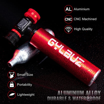 Hycline CO2 bike tire inflator with compact design and pressure gauge, ideal for quick and easy bicycle tire inflation.
