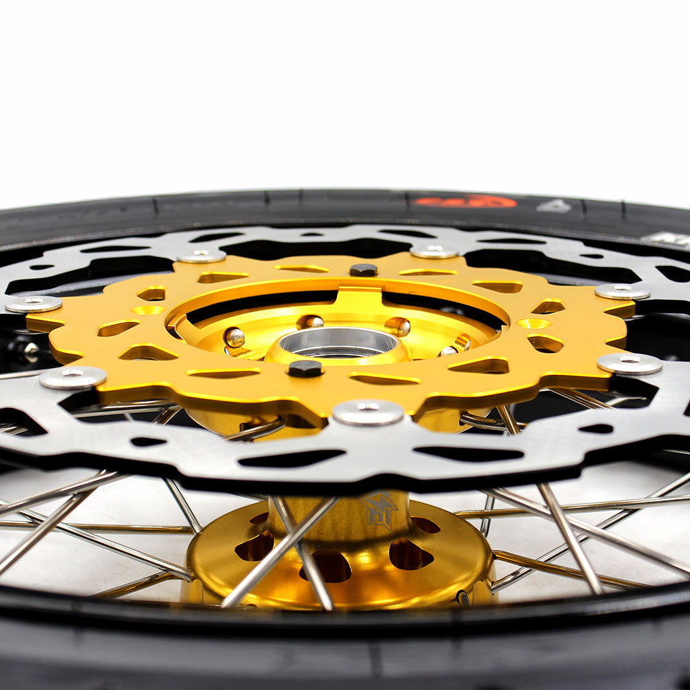 KKE 3.5 & 4.25*17inch Supermoto Rims Tires for SUZUKI RMZ250 2007-2024 RMZ450 2005-2024 Gold - Howling Moto