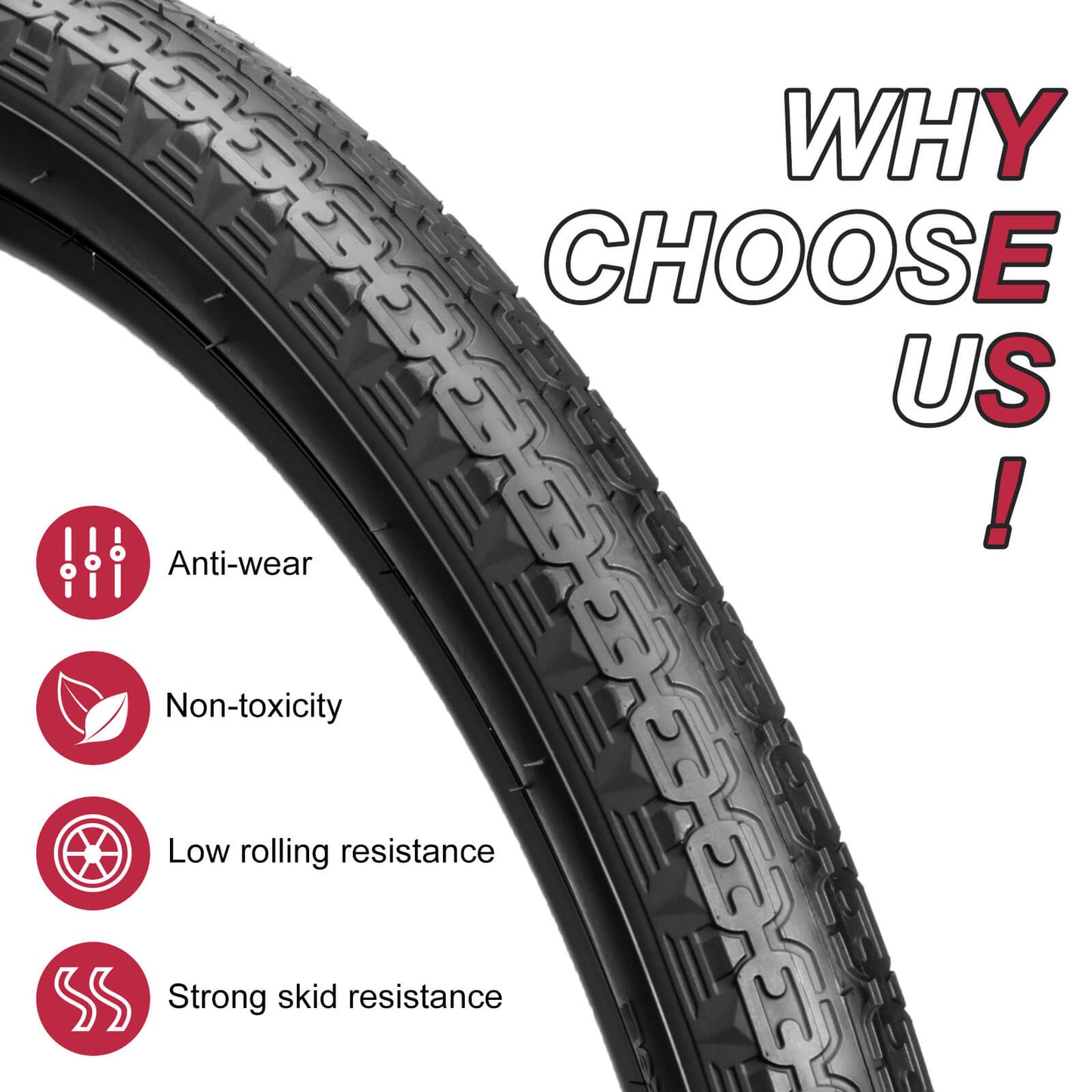 Hycline Chain Cruises 26-inch by 2.125-inch bicycle tire with tread pattern for road cycling.