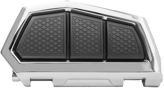 Kuryakyn Enygma Passenger Boards in chrome for powersports vehicles, showcasing sleek motorcycle footrests with detailed design.