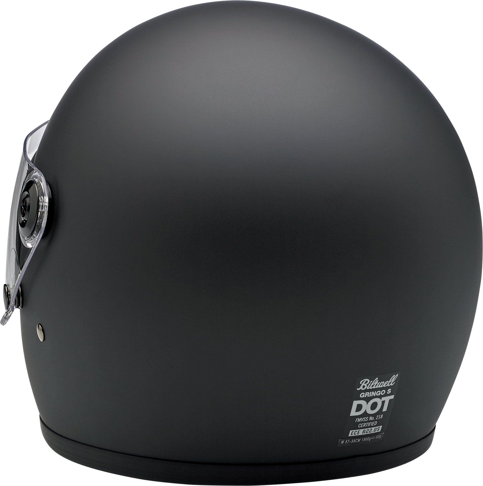 Black Biltwell Gringo S helmet in flat black finish, small size, featuring smooth, rounded design and classic motorcycle helmet style.