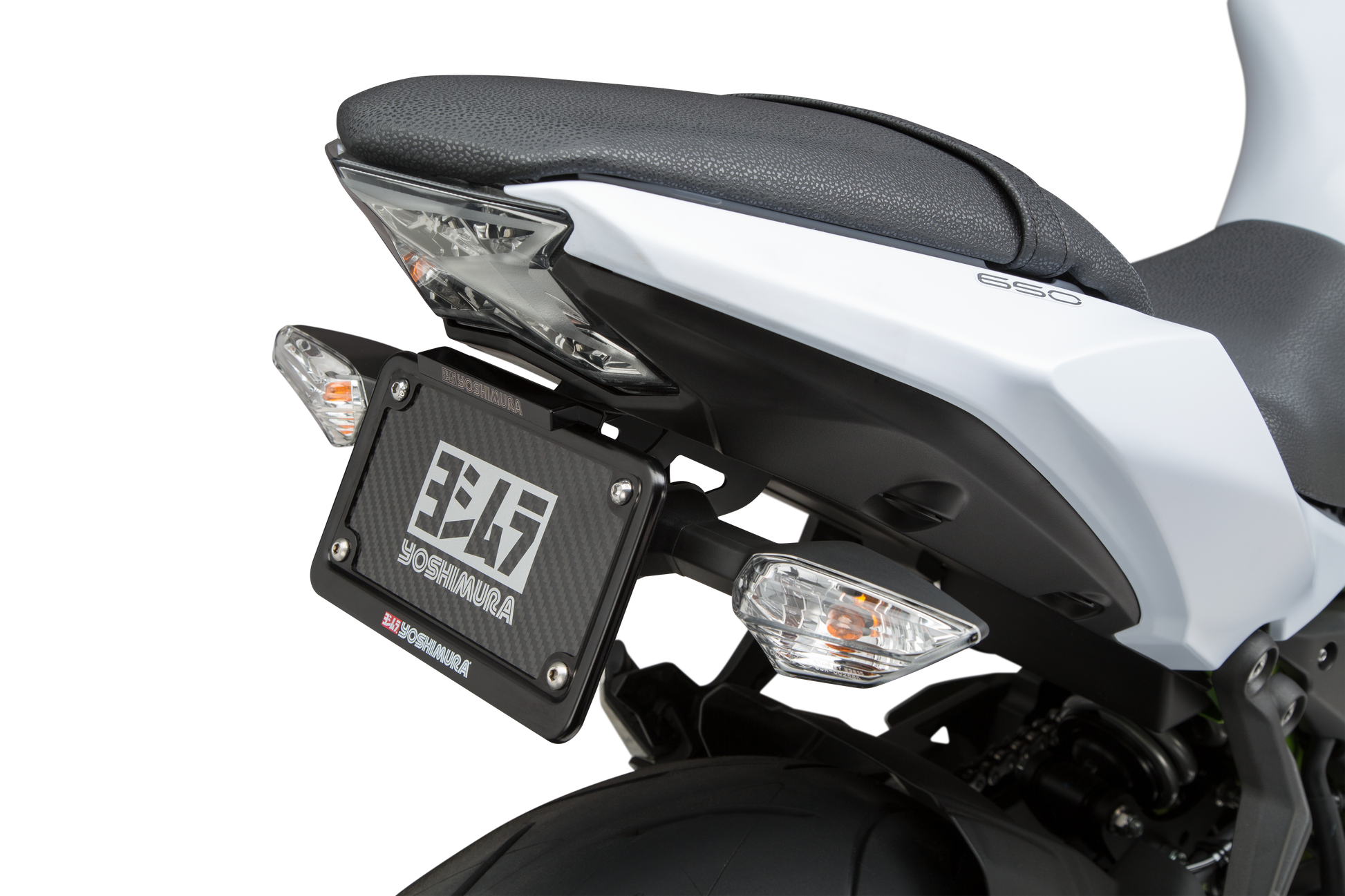 YOSHIMURA Fender Eliminator Kit for Kawasaki motorcycles, showing sleek black license plate holder and integrated taillight.