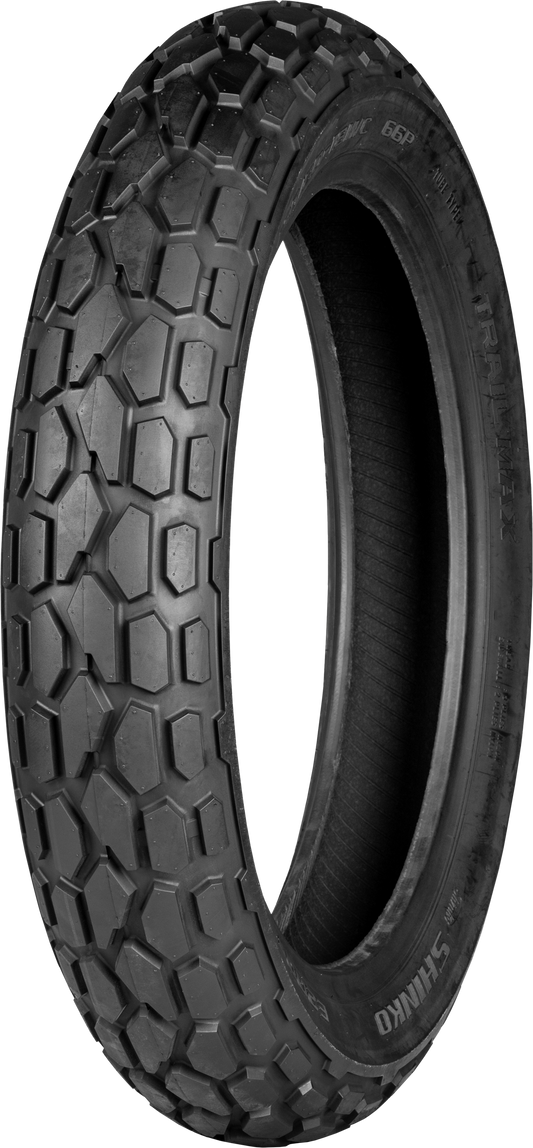 Shinko E200 front motorcycle tire 130/80-18 bias TT with heavy-duty off-road traction for rugged terrain.
