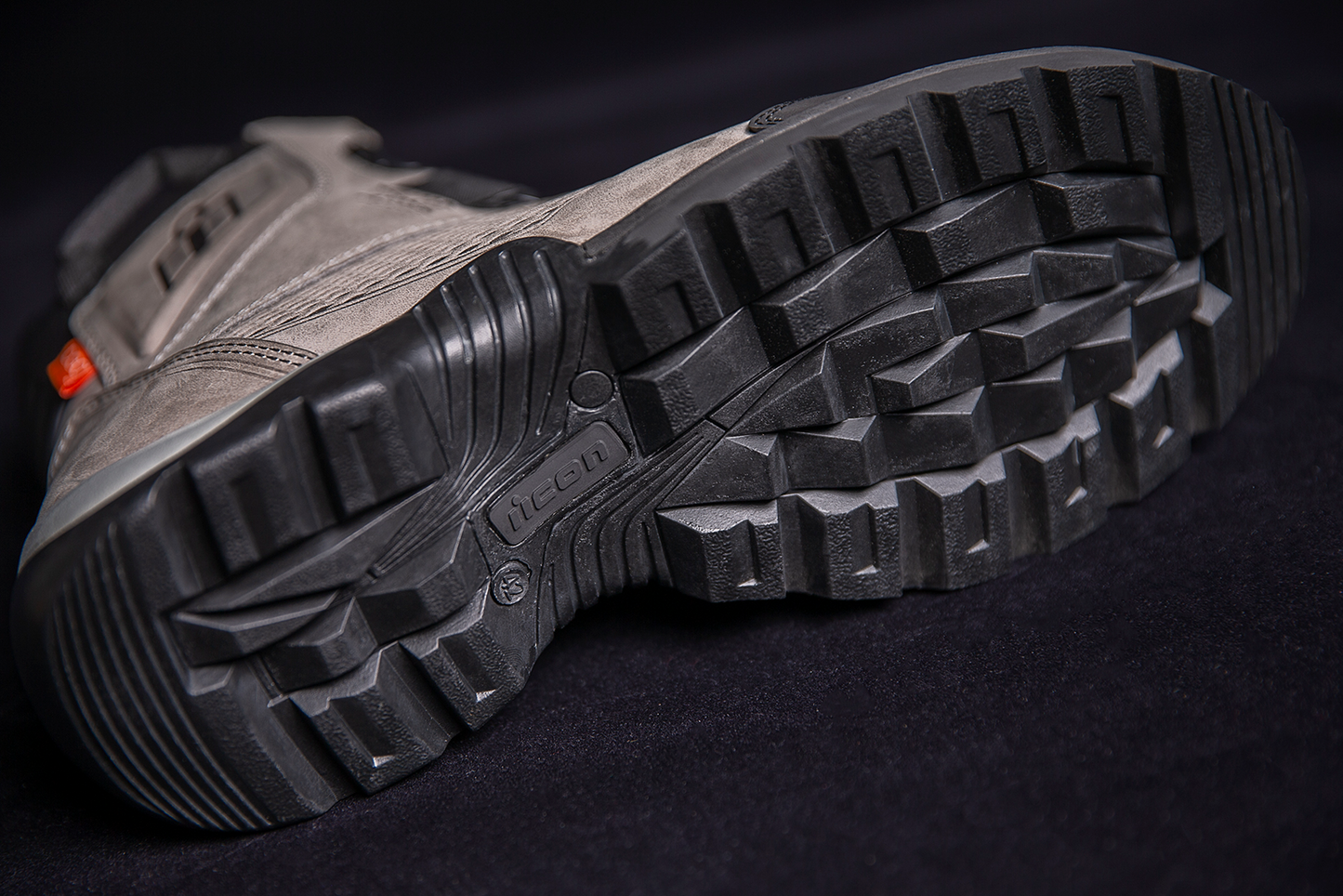 Gray ICON Stormhawk Boots by Bill's Exhausts, size 11.5, featuring sturdy leather and rugged design for outdoor wear.