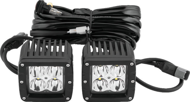 QuadBoss Paired 3-Inch LED Pod Spot Lights with four high-intensity LEDs, designed for durable off-road lighting.