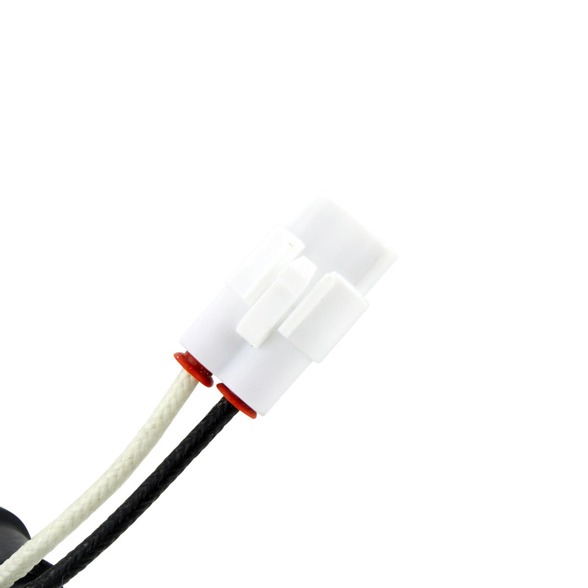 RM STATOR external ignition coil with spark plug cap, shown in black, for motorcycle ignition system replacement.