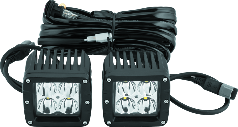 QuadBoss 3-inch LED pod spot lights with four high-intensity LEDs, designed for durable off-road lighting.