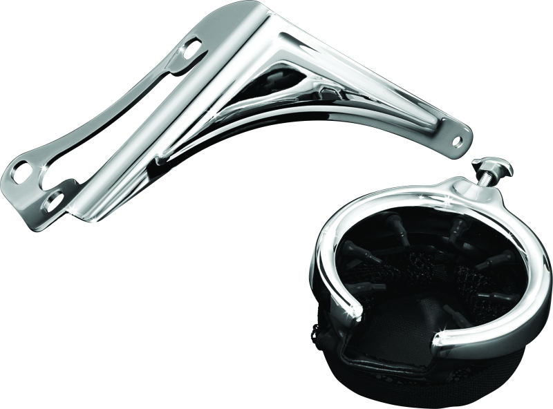 Kuryakyn passenger drink holder with basket for 1998-2013 touring models, chrome right side motorcycle accessory.