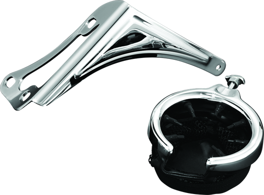 Kuryakyn passenger drink holder with basket for 1998-2013 touring models, chrome right side motorcycle accessory.