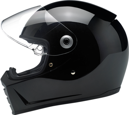 BILTWELL Lane Splitter motorcycle helmet in glossy black, small size, with aerodynamic design and secure strap closure.