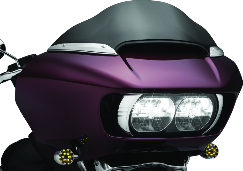 Kuryakyn chrome windshield side trims for Harley-Davidson Road Glide 2015-2021, with sleek reflective finish and precise fit.