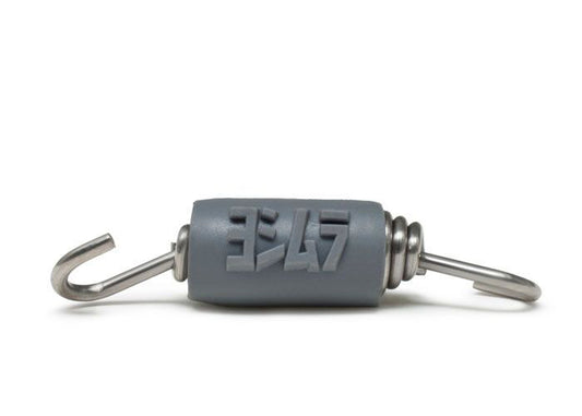 YOSHIMURA Race Series 82mm motorcycle exhaust spring showing metallic coil and hooks for high-performance exhaust systems