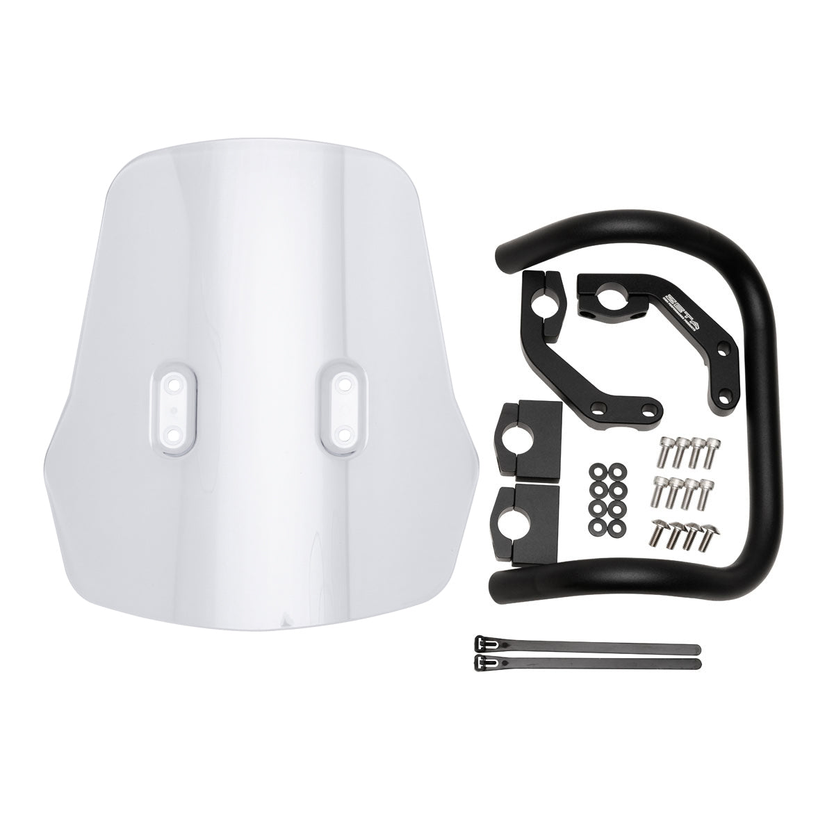 ZETA Windscreen Adventure for Honda ZETA ZE70-1021, clear motorcycle windscreen mounted on Honda adventure motorcycle.