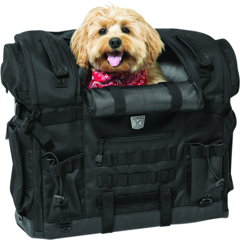 Kuryakyn Pet Palace Titan motorcycle dog and cat carrier crate with weather-resistant and heat-reducing features, shown open.