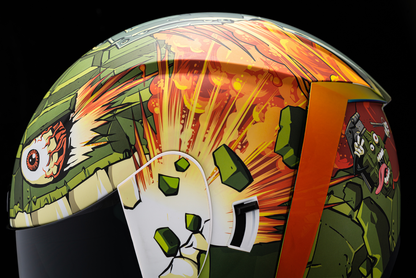 Bill's Exhausts ICON Airform™ Helmet Grenadier green small helmet with aerodynamic design and adjustable straps.