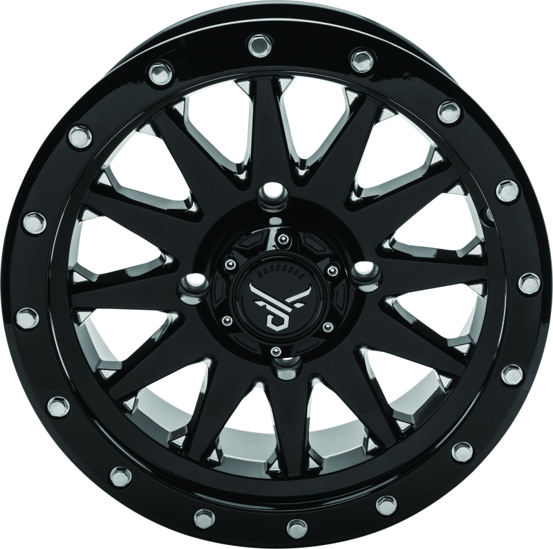 QuadBoss Wagon 14x7 alloy wheel with 4+3 offset for powersports vehicles, featuring a milled finish and 4/156 bolt pattern.