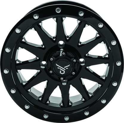 QuadBoss Wagon 14x7 alloy wheel with 4+3 offset for powersports vehicles, featuring a milled finish and 4/156 bolt pattern.