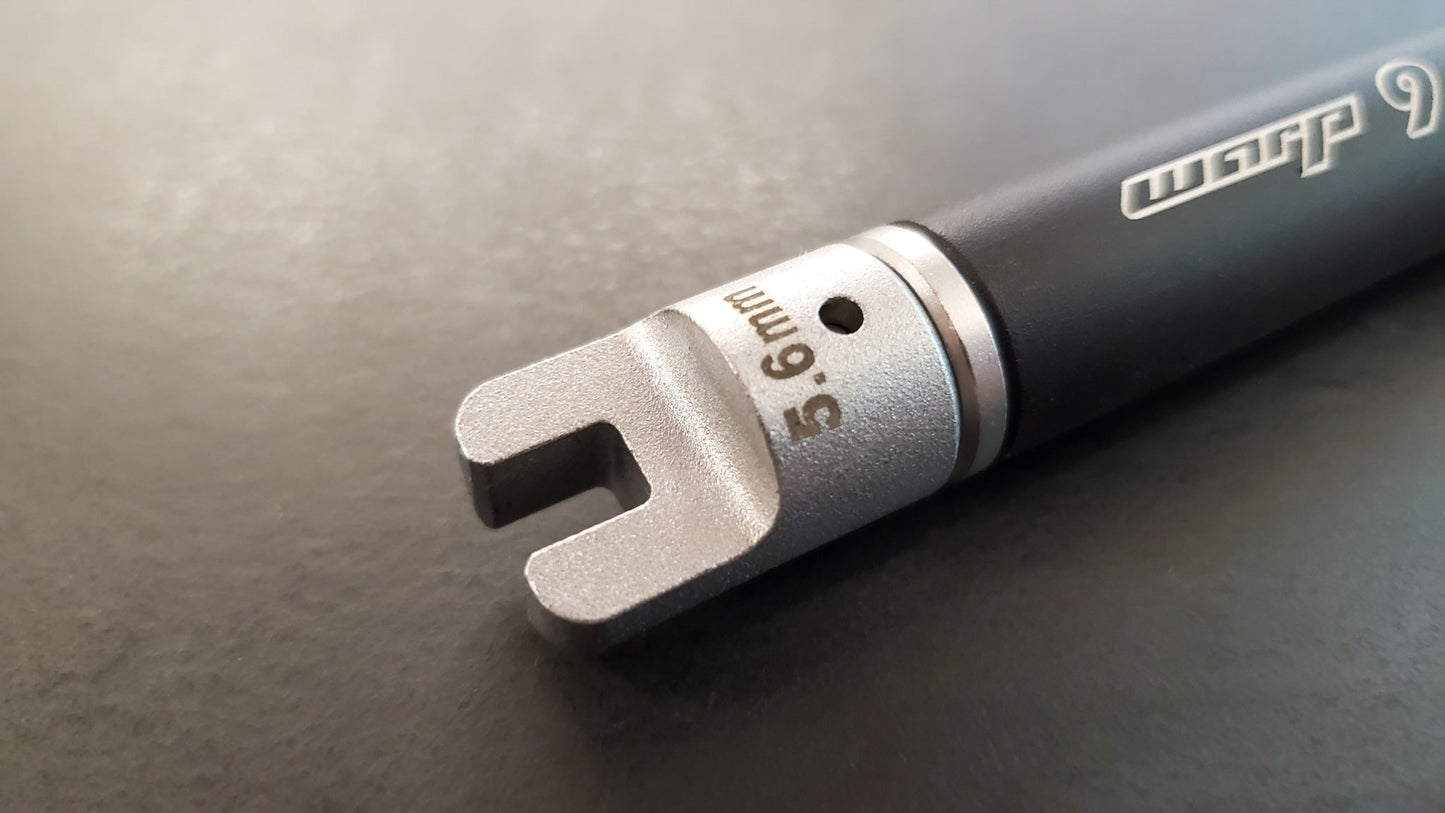 Warp9Racing spoke wrench tips with a 5.6mm size, designed for bike wheel adjustments, shown in the image.