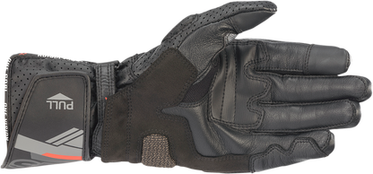 Alpinestars SP-8 V3 motorcycle gloves in black, small size, featuring protective knuckles and textured palm for grip.