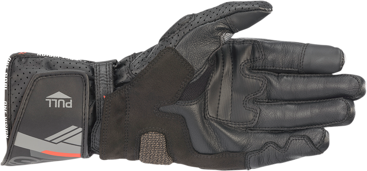 Alpinestars SP-8 V3 black motorcycle gloves in 2XL size, featuring reinforced knuckles and textured palm for grip.