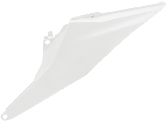 Acerbis white side panels for motorcycle body, featuring sleek design and branding, designed for compatible bike models.