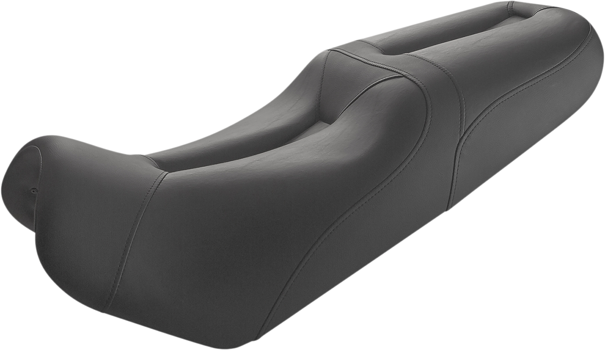 Black Saddlemens Gel Channel Sport Seat for VStrom motorcycle, featuring ergonomic design and durable upholstery.