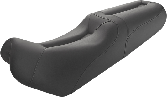 Black Saddlemens Gel Channel Sport Seat for VStrom motorcycle, featuring ergonomic design and durable upholstery.