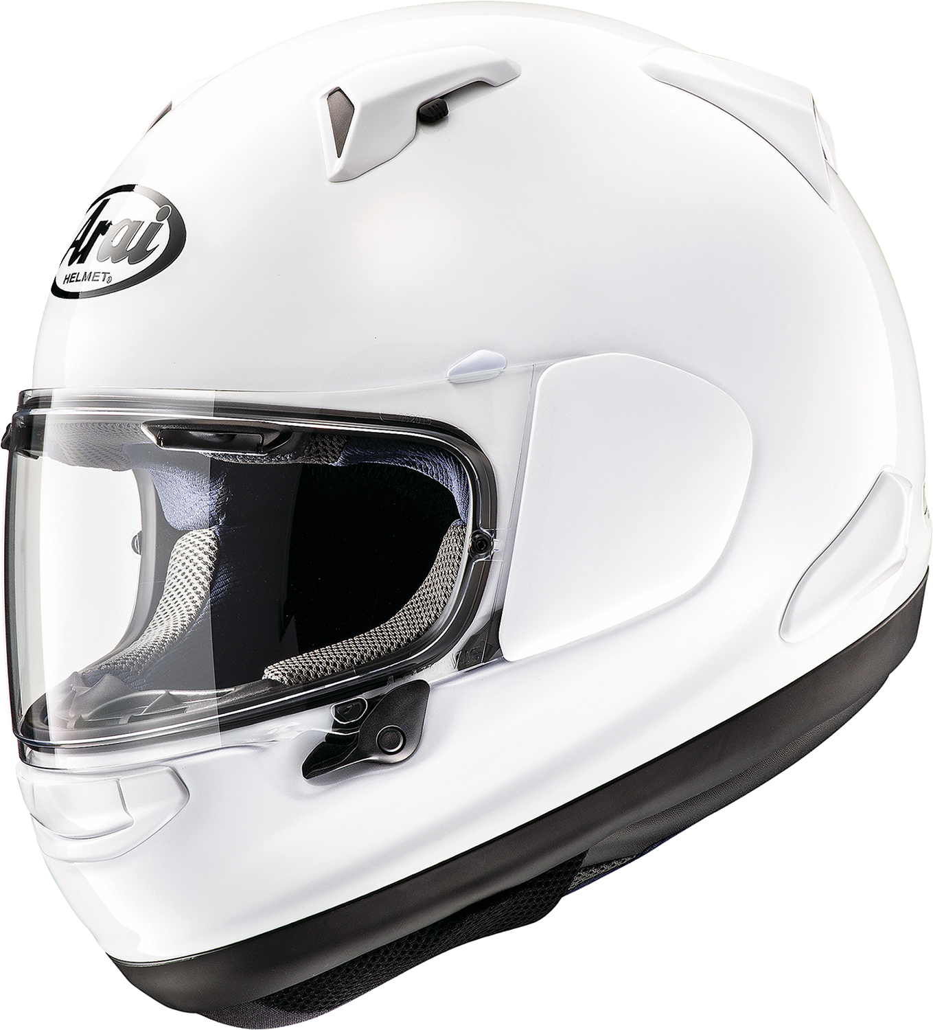 Arai Helmets Quantum-X diamond white motorcycle helmet with adjustable visor and ventilation system, size Medium.