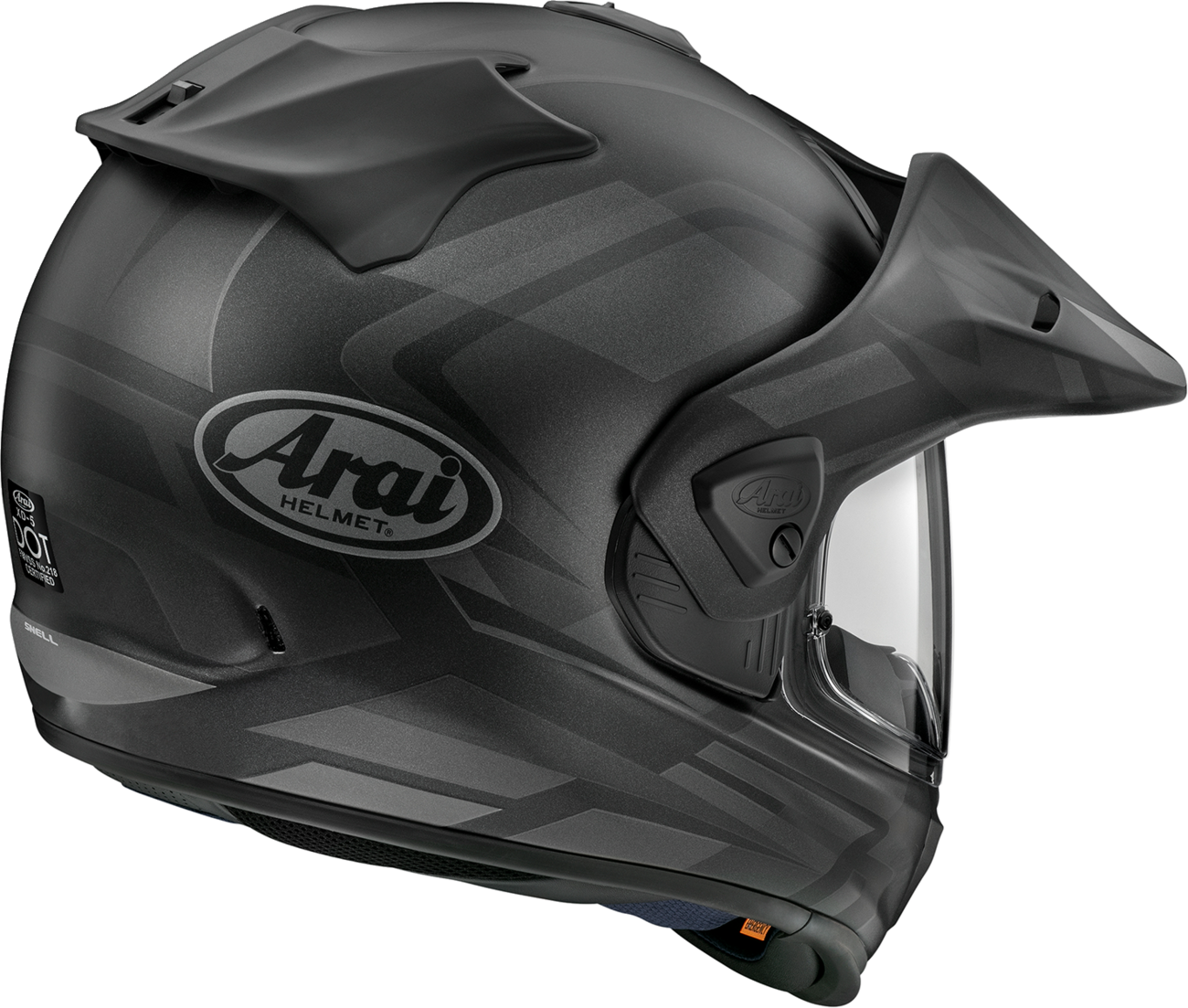 Arai XD-5 Discovery motorcycle helmet in black frost with VAS-A shield system, large size, featuring aerodynamic design and secure fit