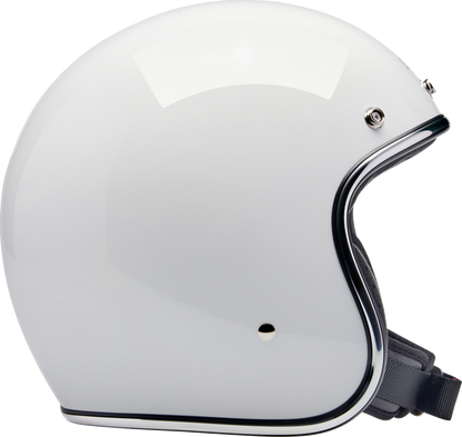 Gloss white BILTWELL Bonanza motorcycle helmet, XS size, featuring smooth finish and classic design for safety and style.