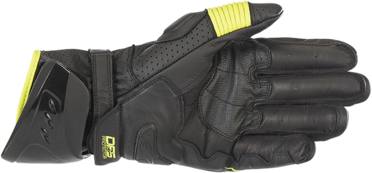 Alpinestars GP Pro R3 motorcycle gloves in black and fluo yellow, size 3XL, with protective knuckles and adjustable wrist straps.