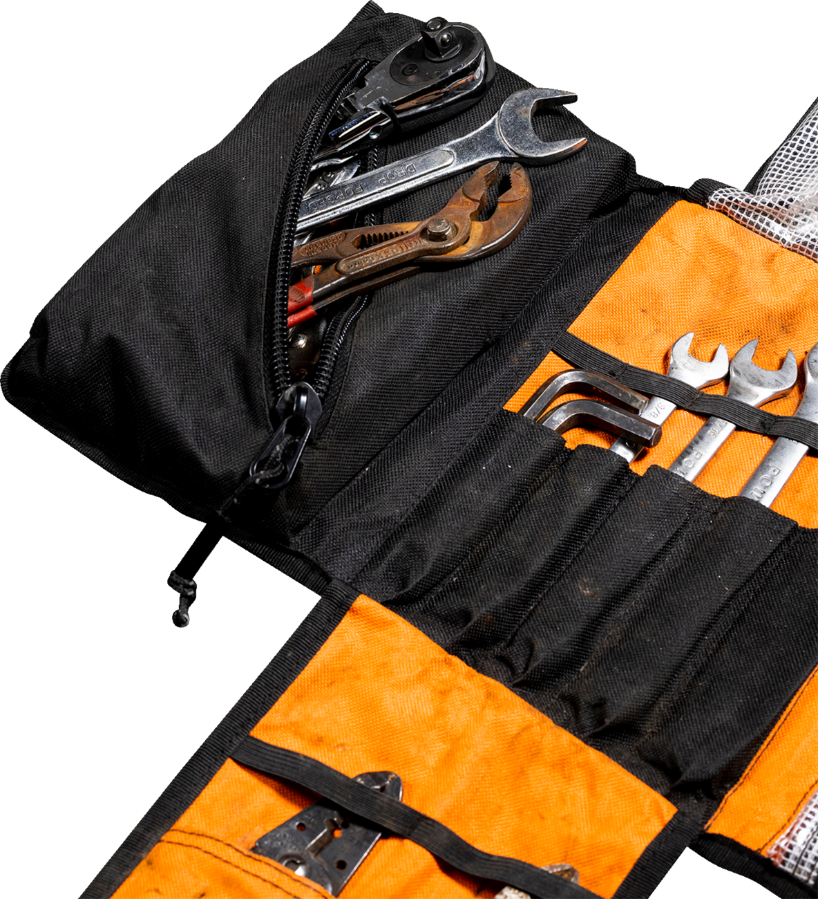 Black BILTWEEL EXFIL-0 2.0 Tool Roll body with multiple compartments, designed for organized tool storage by Bill's Exhausts.