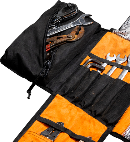 Black BILTWEEL EXFIL-0 2.0 Tool Roll body with multiple compartments, designed for organized tool storage by Bill's Exhausts.