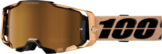 Bill's Exhausts 100% Armega Goggles in bronze with HiPER Bronze Mirror lenses, featuring a sleek, sporty design.