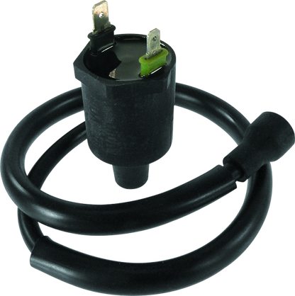 QuadBoss ignition coil for Honda ATC125M and TRX400FW, part 463723, showing the black coil with electrical connections.