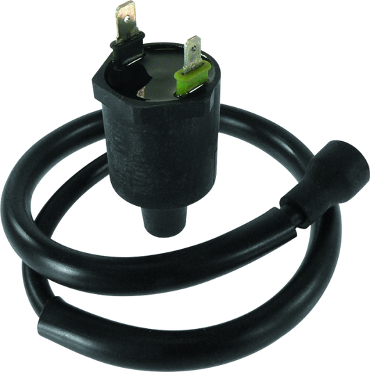 QuadBoss ignition coil for Honda ATC125M and TRX400FW, part 463723, showing the black coil with electrical connections.